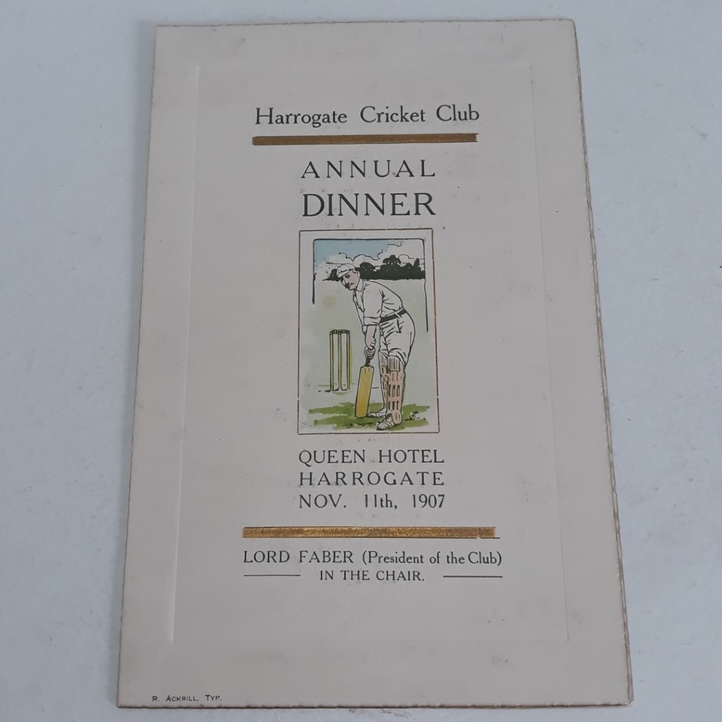 Harrogate Cricket Club Annual Dinner 1907 Menu and Toast Card