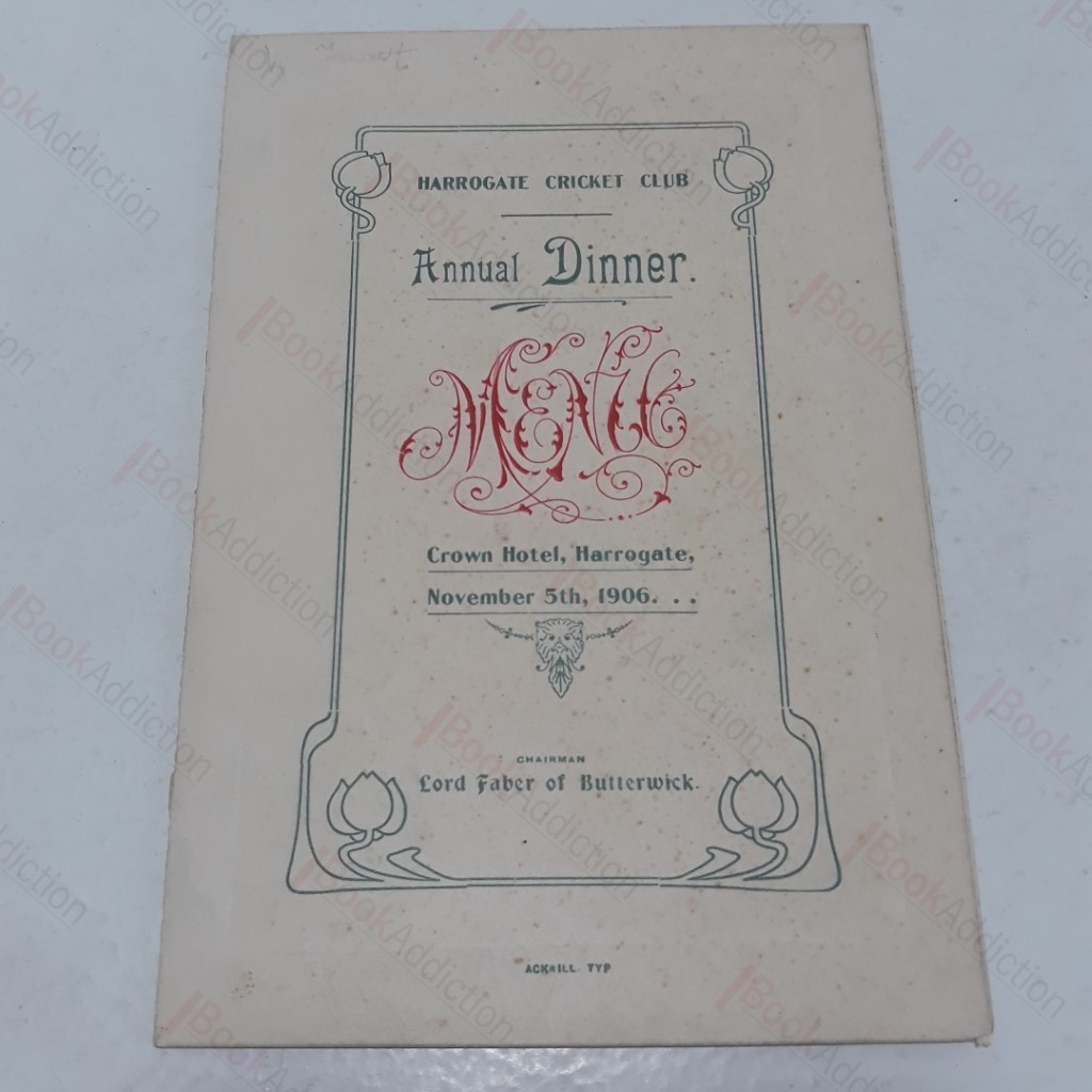 Harrogate Cricket Club Annual Dinner 1906 Menu and Toast Card
