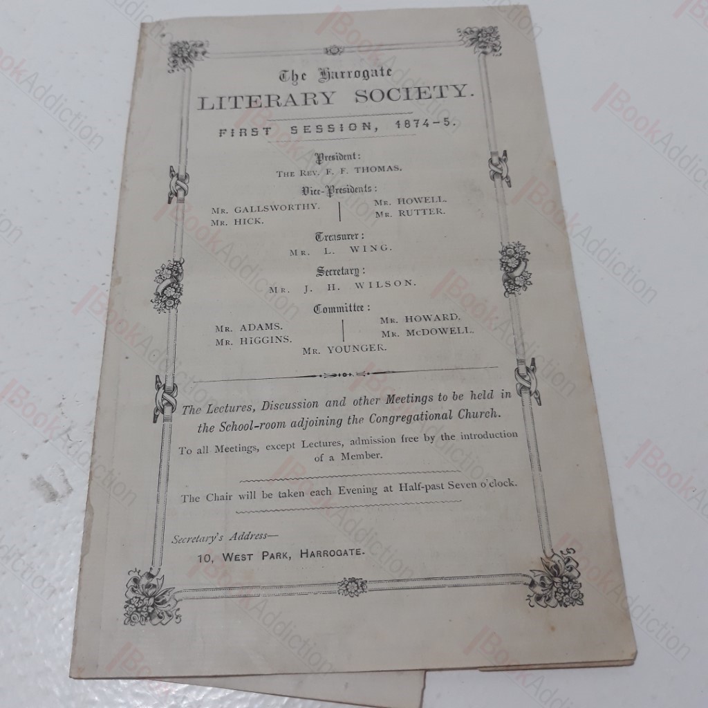 The Harrogate Literary Society, First Session, 1874-75
