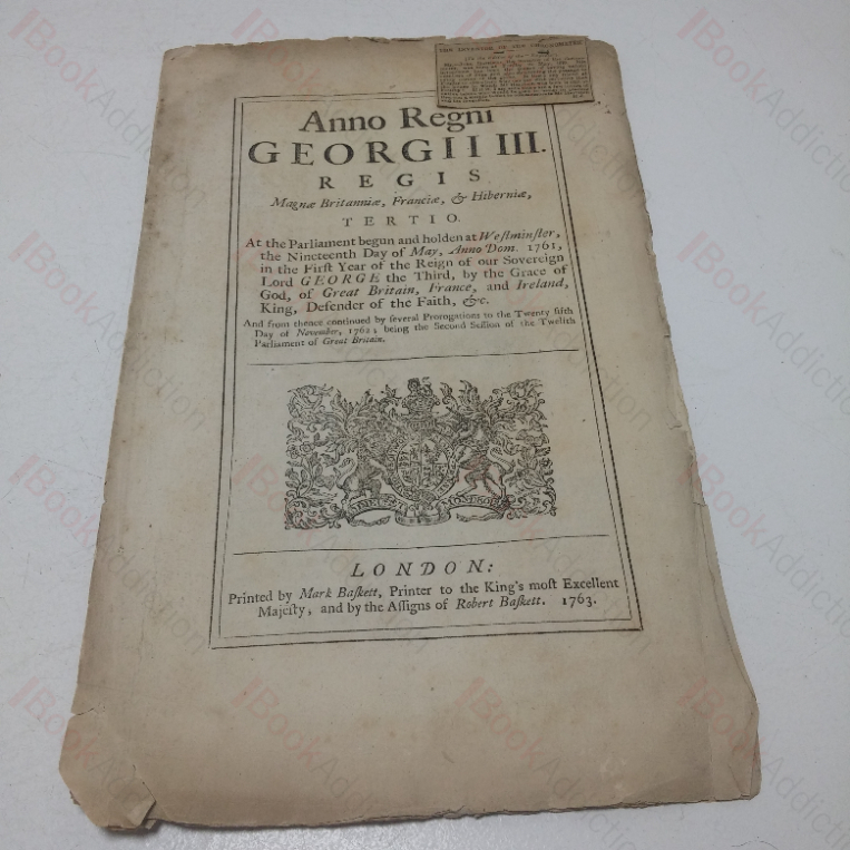 Anno Regni George III Regis: An Act for the Encouragement of John Harrison to publish and make known his Invention of a Machine or Watch, for the Discovery of the Longitude at Sea