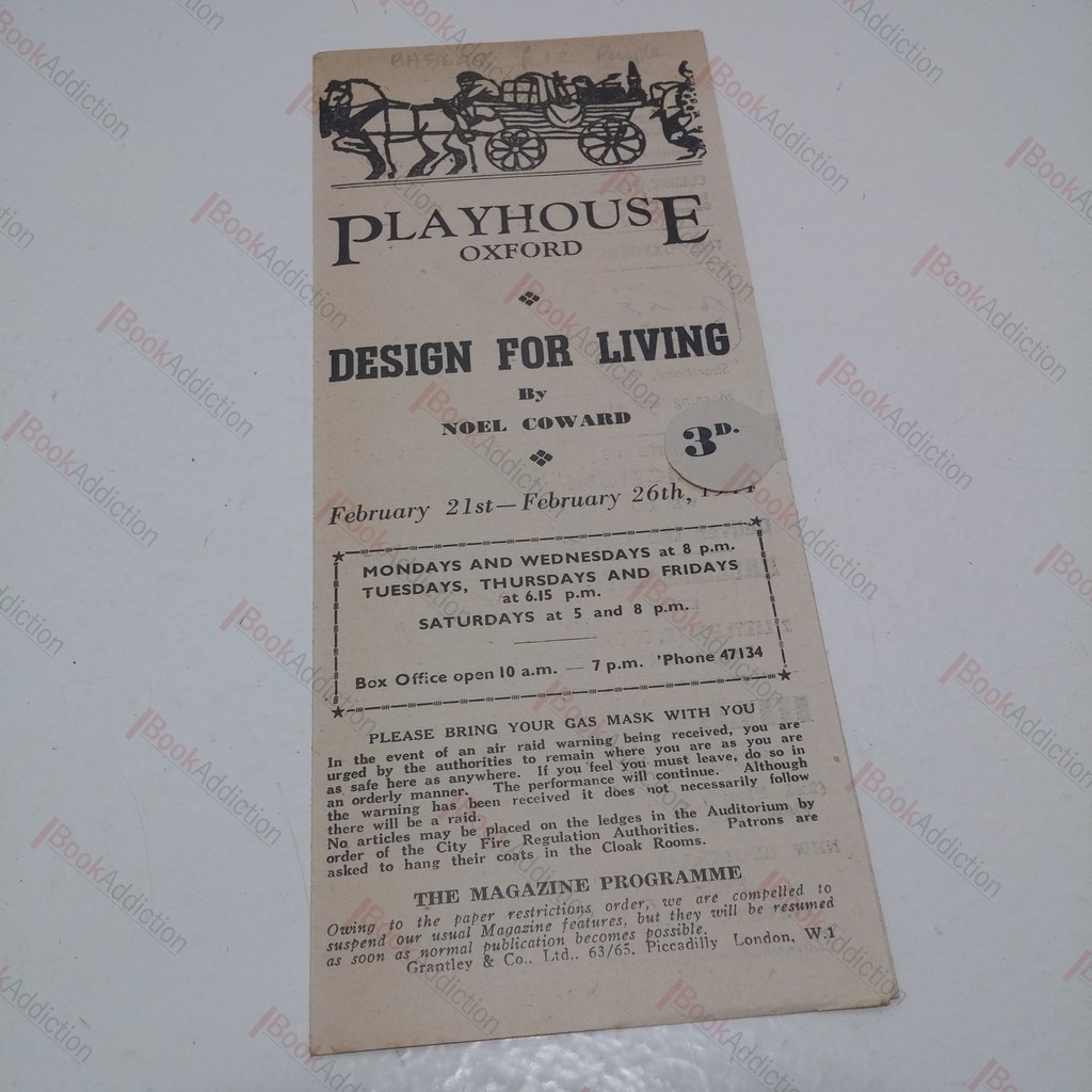 Noel Coward's Design for Living, Playbill/Theatre Programme : Oxford, Playhouse, February 1944