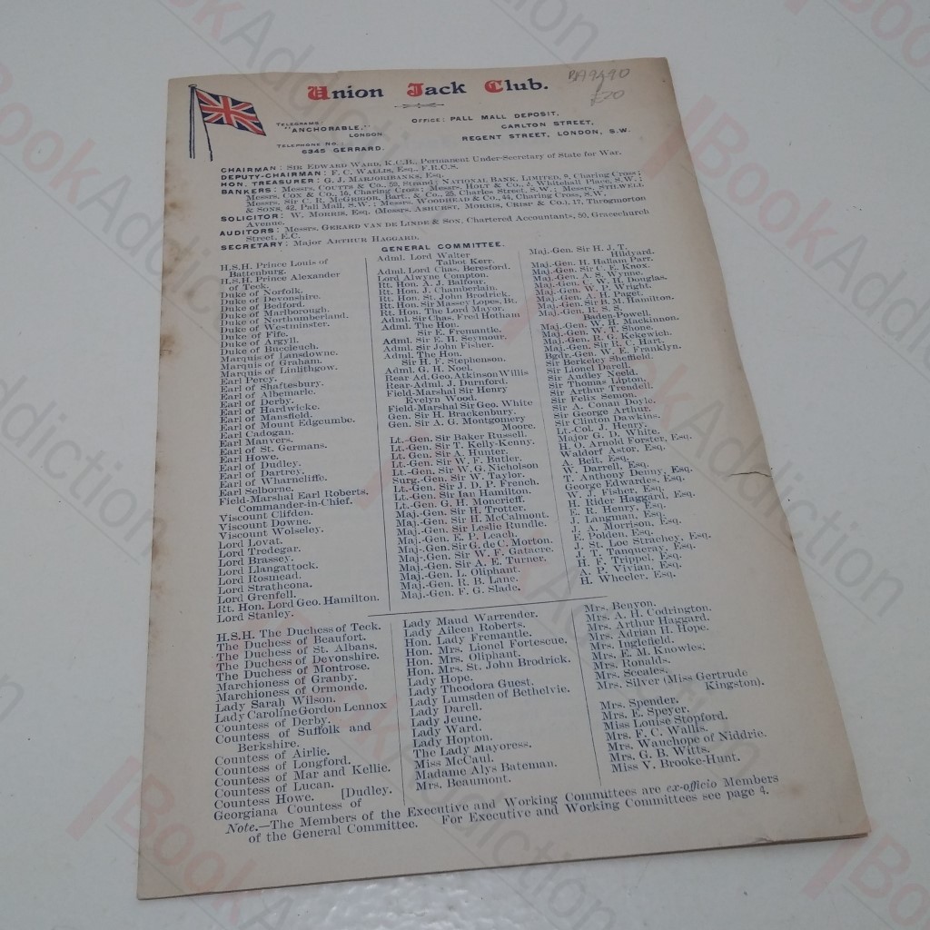 Union Jack Club (Proposal for its Establishment and Appeal for Funds)