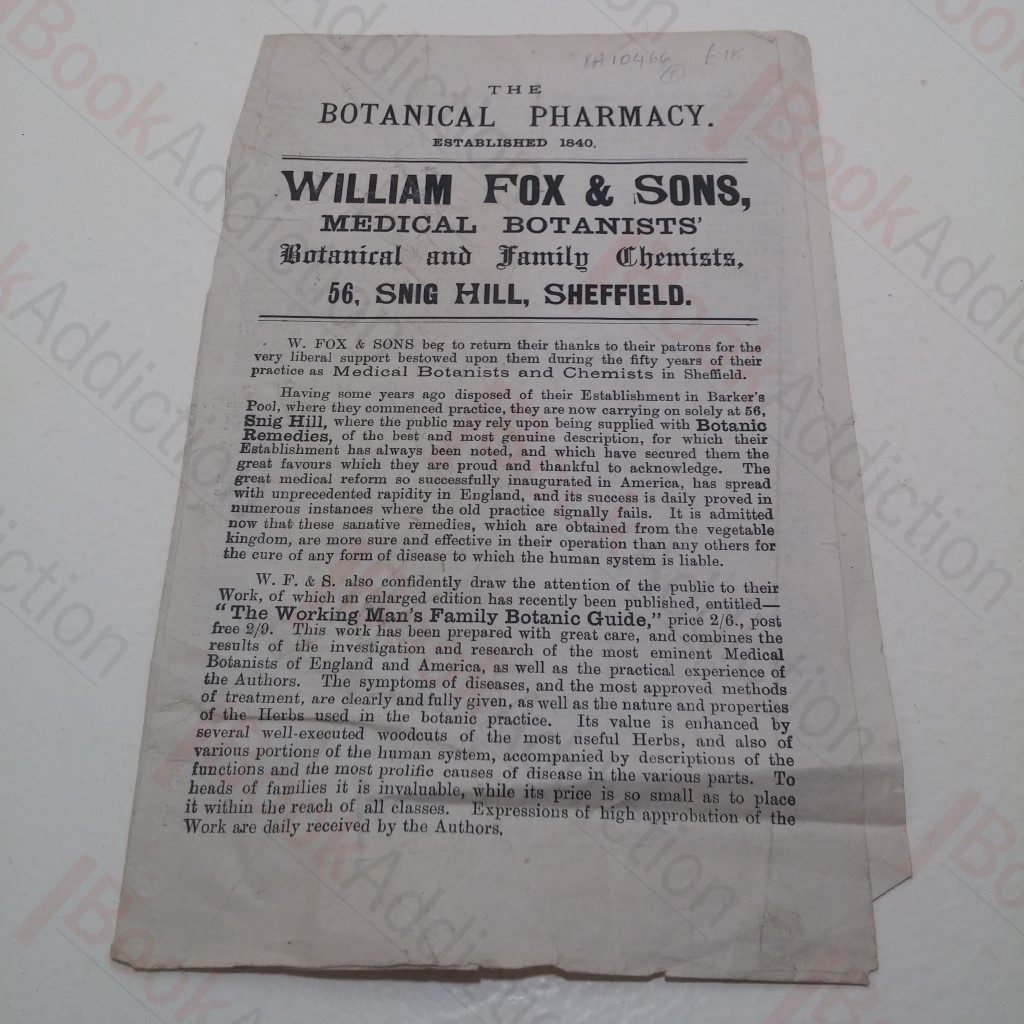 William Fox and Sons, Medical Botanists, Botanical and Family Chemists, Sheffield, 50th Anniversary, 1890