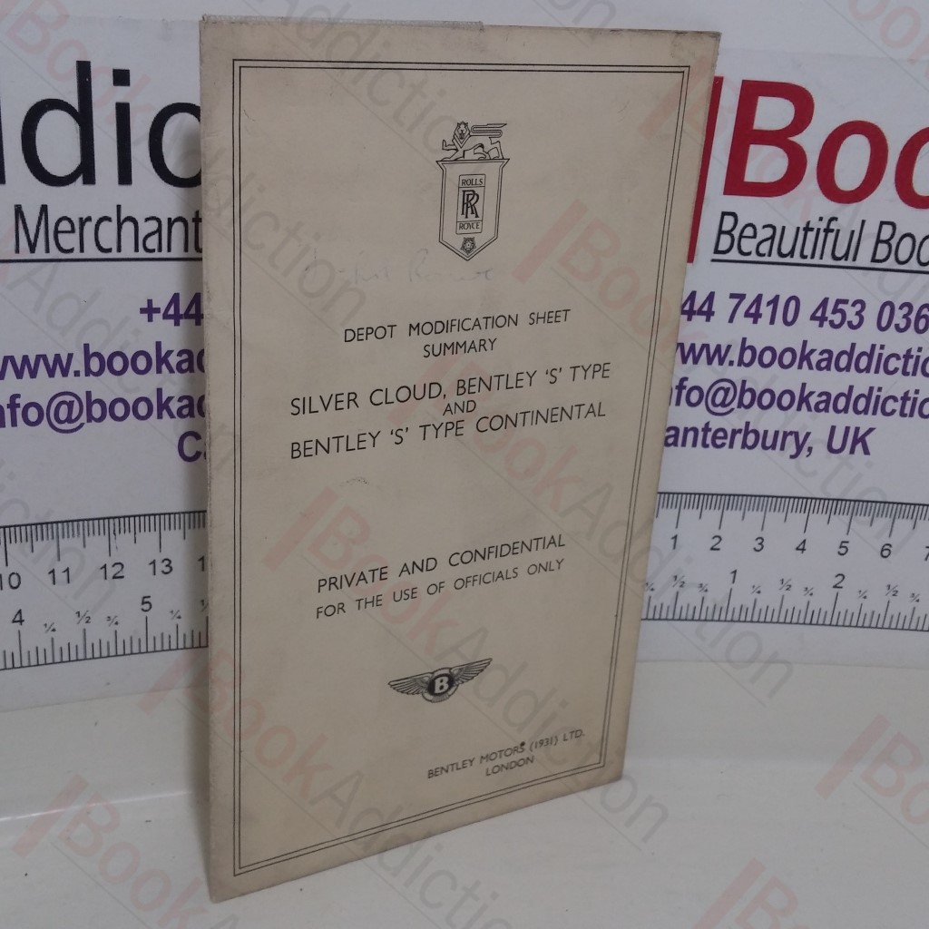 Depot Modification Sheet Summary - Silver Cloud, Bentley S Tye and Bentley S Type Continental